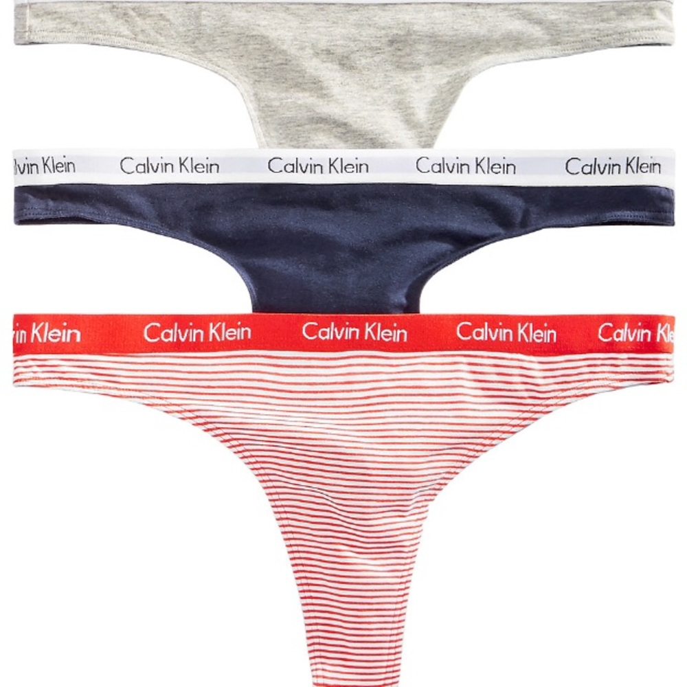 Calvin Klein Thongs 3pk Cotton Navy/Grey/Striped